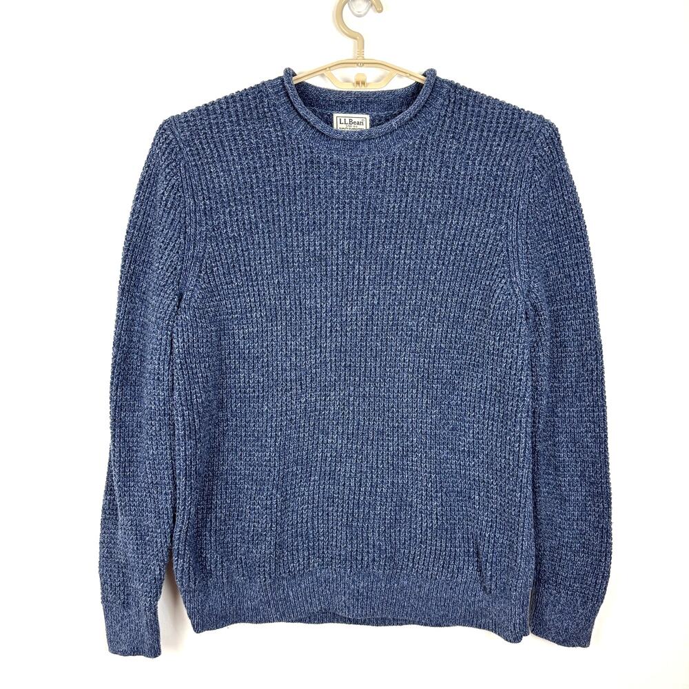 L.L. Bean Blue Cotton Waffle Knit Sweater Rollneck *no size tag * Men Medium